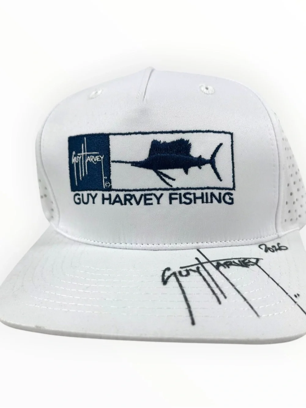 Guy Harvey Signed White Fishing Hat Sailfish Snapback Performance Cap 2026 NWT